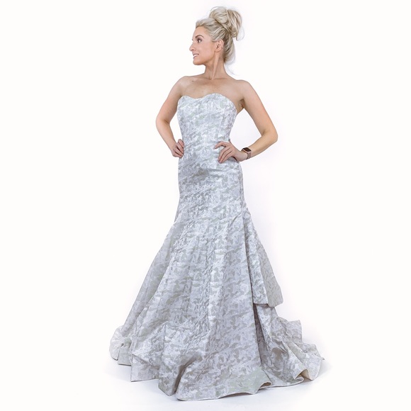 Silver Mermaid Pageant Evening Gown Wedding Dress - Picture 5 of 8